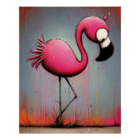 pink flamingo with big eyes - cartoon style