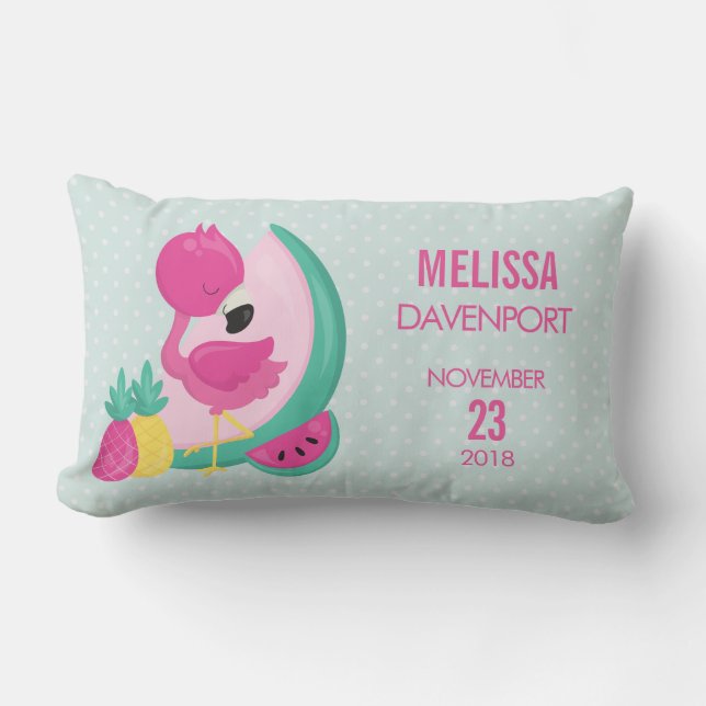 Pink Flamingo with Fresh Fruits Baby Birth Lumbar Pillow (Front)