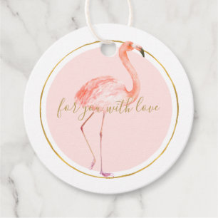 Pink flamingo with gold and frame personalized favour tags