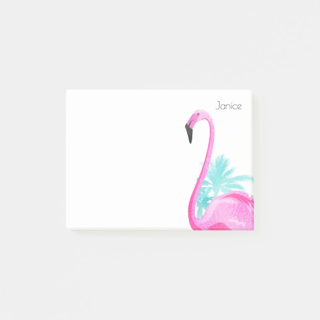 Pink Flamingo with Palm Trees Post-it Notes (Front)