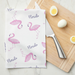 Pink Flamingo With Purple Florida Kitchen Towel