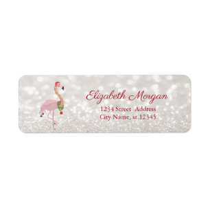 Pink Flamingo With Santa Hat, Glittery Bokeh