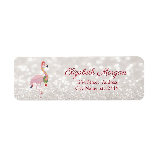 Pink Flamingo With Santa Hat, Glittery Bokeh (Front)