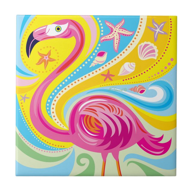 Pink Flamingo with Starfish Tile (Front)