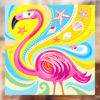 Pink Flamingo with Starfish Window Cling