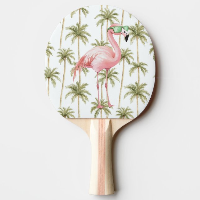Pink Flamingo with Sunglasses Green Stripes Ping Pong Paddle (Back)