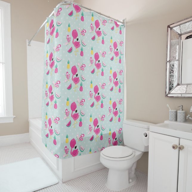 Pink Flamingo with Tropical Fruits Pattern (In Situ)