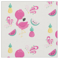 Pink Flamingo with Tropical Fruits Pattern