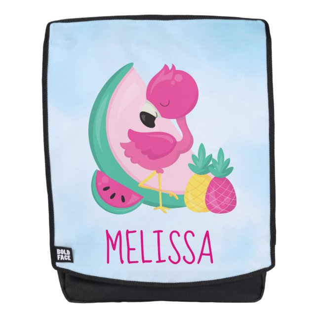 Pink Flamingo with Watermelon & Pineapples Backpack (Front)