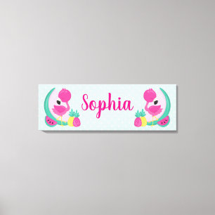 Pink Flamingo with Watermelon & Pineapples Canvas Print