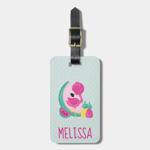 Pink Flamingo with Watermelon & Pineapples Luggage Tag