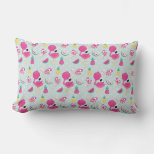 Pink Flamingo with Watermelon & Pineapples Pattern Lumbar Pillow