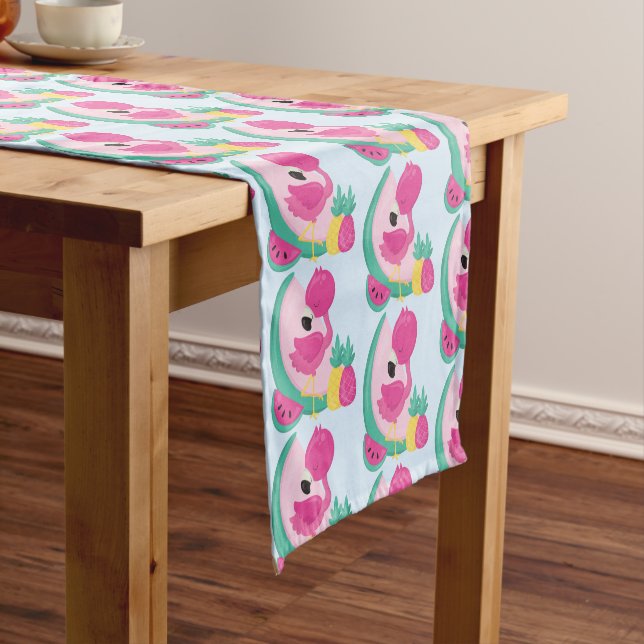Pink Flamingo with Watermelon & Pineapples Short Table Runner (In Situ)