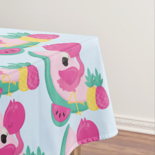 Pink Flamingo with Watermelon & Pineapples Tablecloth