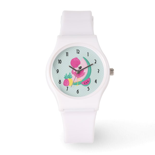 Pink Flamingo with Watermelon & Pineapples Watch (Front)