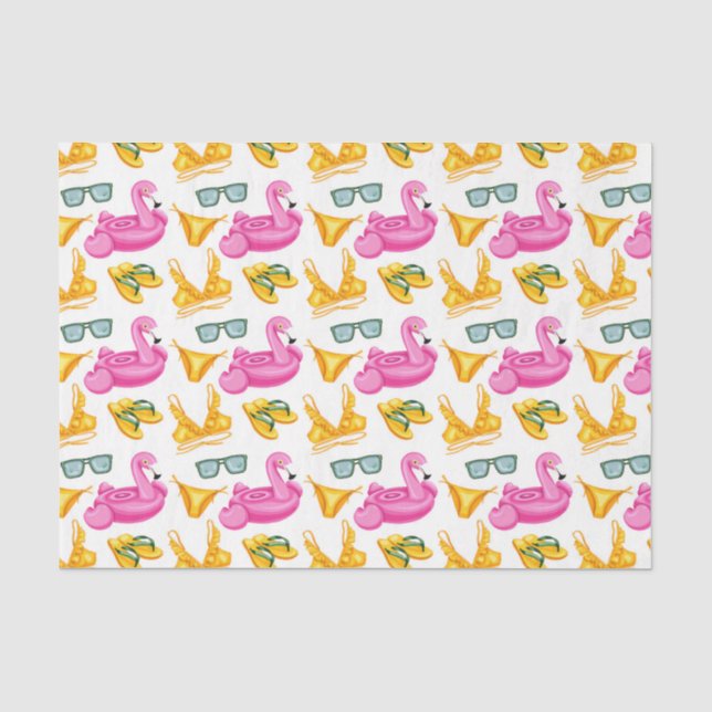 Pink Flamingo Yellow Bikin (Design 81 Pink Series) Tissue Paper (Front)