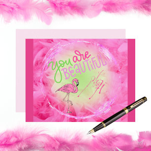 Pink Flamingo You Are Beautiful Inspirational Postcard