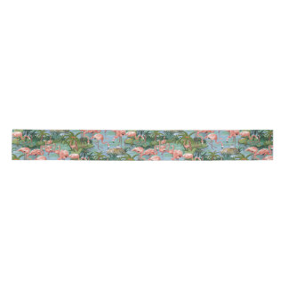 Pink Flamingoes in a Tropical Blue Lagoon Ribbon Satin Ribbon