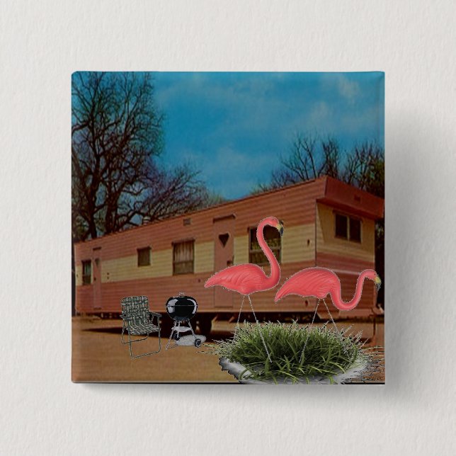 Pink Flamingos 2 Inch Square Button (Front)