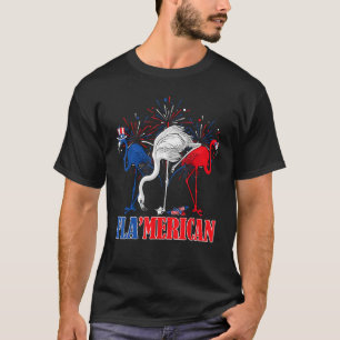 Pink Flamingos American Flag Indepedence Day July T-Shirt