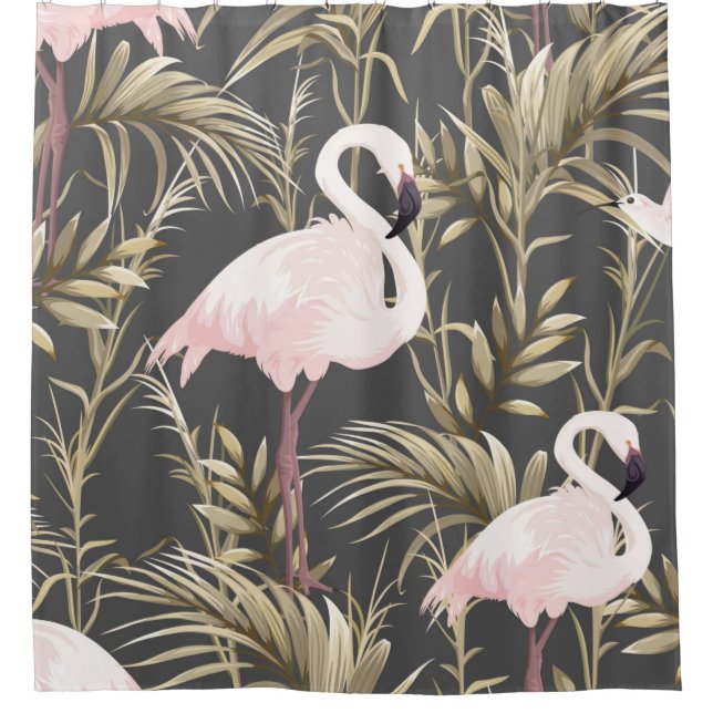 Pink flamingos and golden plants seamless pattern (Front)