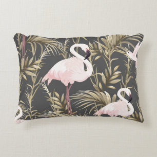 Pink flamingos and golden plants seamless pattern accent pillow