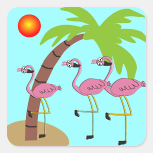 Pink Flamingos and Palm Tree Gifts Square Sticker