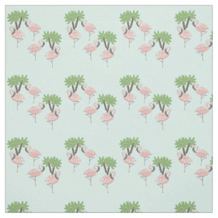Pink Flamingos and Palm Trees Fabric