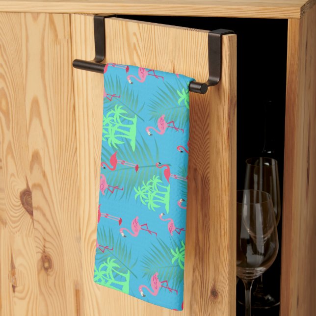 Pink Flamingos and Palm Trees Kitchen Towel (Thirds Fold)