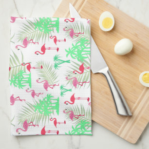 Pink Flamingos and Palm Trees Kitchen Towel
