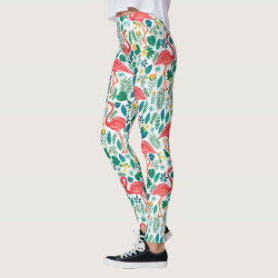 Pink Flamingos and Tropical Flowers Pattern Leggings