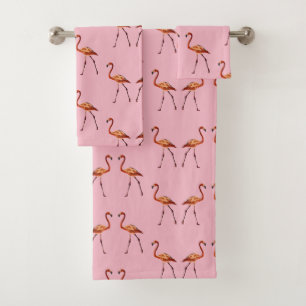 Pink Flamingos Art on Bathroom Towel Set