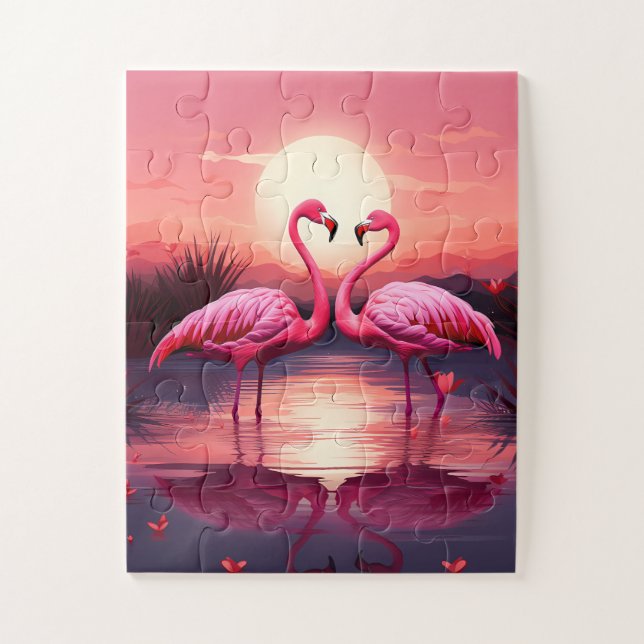 Pink Flamingos at Sunset Jigsaw Puzzle (Vertical)