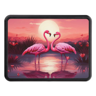 Pink Flamingos at Sunset Trailer Hitch Cover