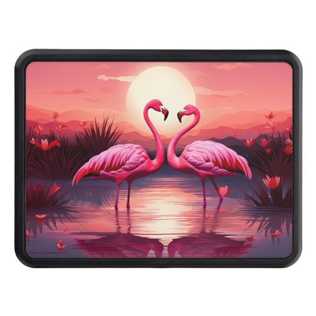 Pink Flamingos at Sunset Trailer Hitch Cover (Front)