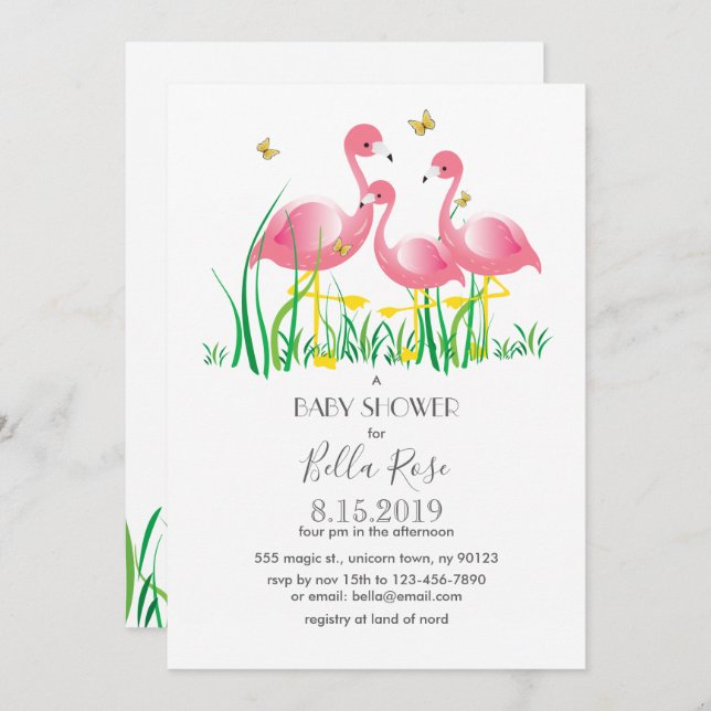 Pink Flamingos Baby Shower Invite (Front/Back)