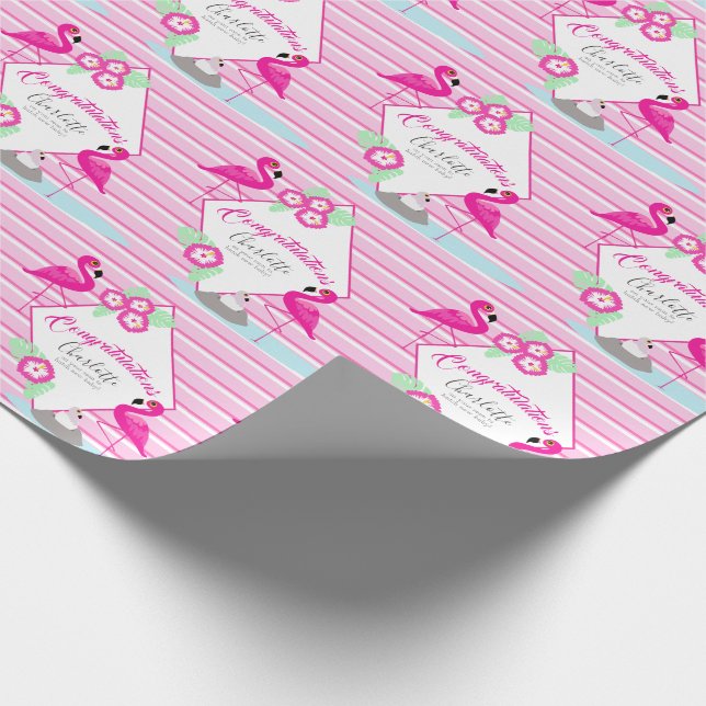 Pink flamingos baby shower pattern graphic paper (Corner)
