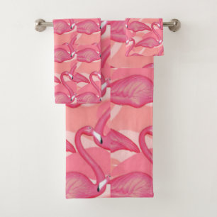 Pink Flamingos Bath Towel Set