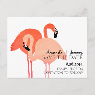 Pink Flamingos Beach Save The Date Announcement Postcard