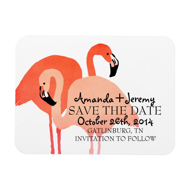 Pink Flamingos Beach Save The Date Magnet (Horizontal)