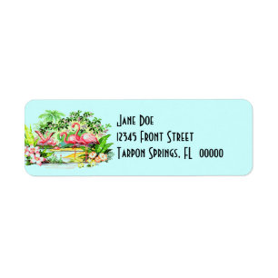 Pink Flamingos Birds Vintage Style Address Labels