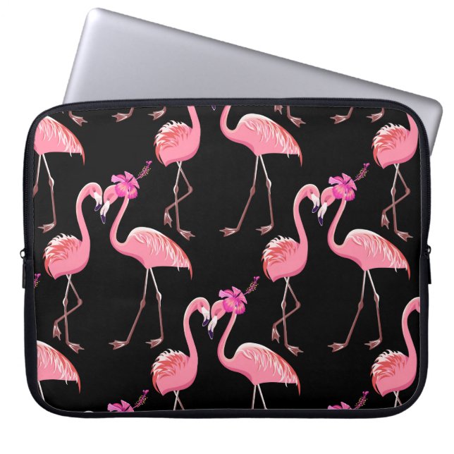 Pink Flamingos: Black Background Vintage Laptop Sleeve (Front)