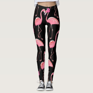 Pink Flamingos: Black Background Vintage Leggings