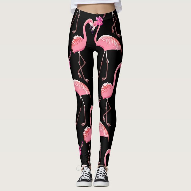 Pink Flamingos: Black Background Vintage Leggings (Front)