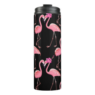 Pink Flamingos: Black Background Vintage Thermal Tumbler