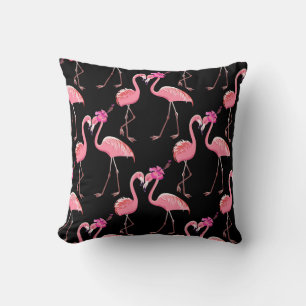 Pink Flamingos: Black Background Vintage Throw Pillow