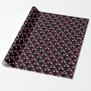 Pink Flamingos: Black Background Vintage Wrapping Paper
