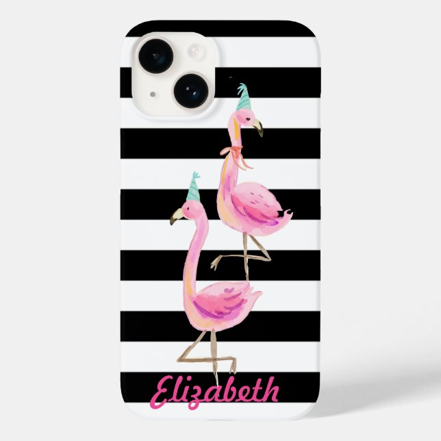 Pink Flamingos, Black,White Stripes Case-Mate iPhone Case (Back)