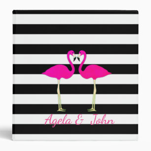 Pink Flamingos, Black, White Stripes Personalized Binder
