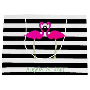 Pink Flamingos ,Black White Stripes,Personalized Large Gift Bag